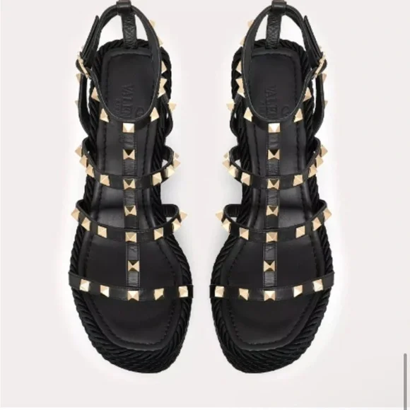 Valentino Garavani ROCKSTUD ANKLE STRAP WEDGE SANDALS 38 - Picture 2 of 12